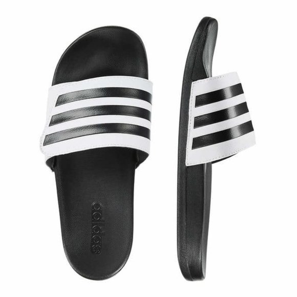 Adidas Slides Slipper Sandals Black & White 10M / 11W New NWT - Picture 2 of 10